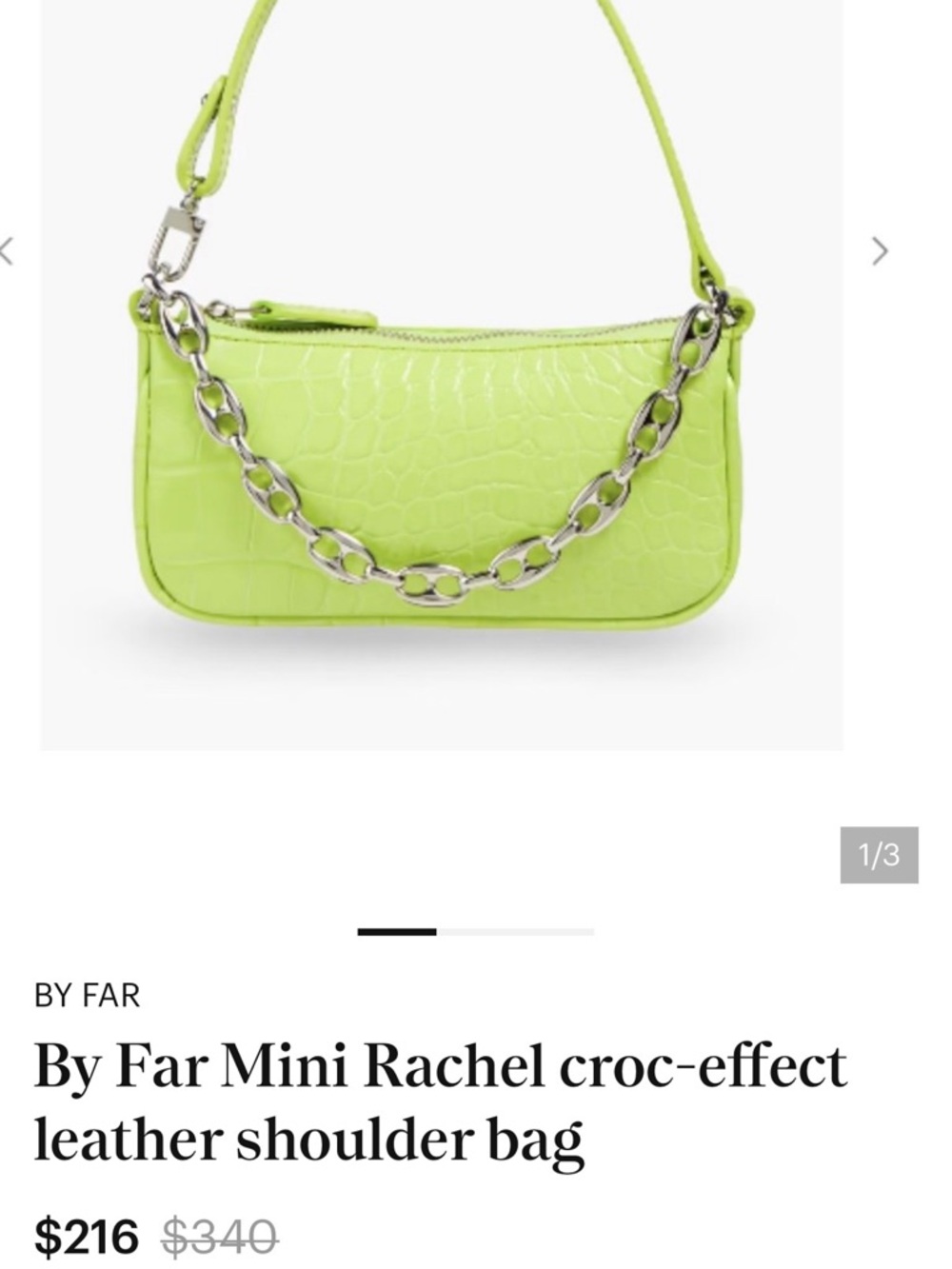 BY FAR Mini Rachel Croc-Effect Shoulder Bag in Lime